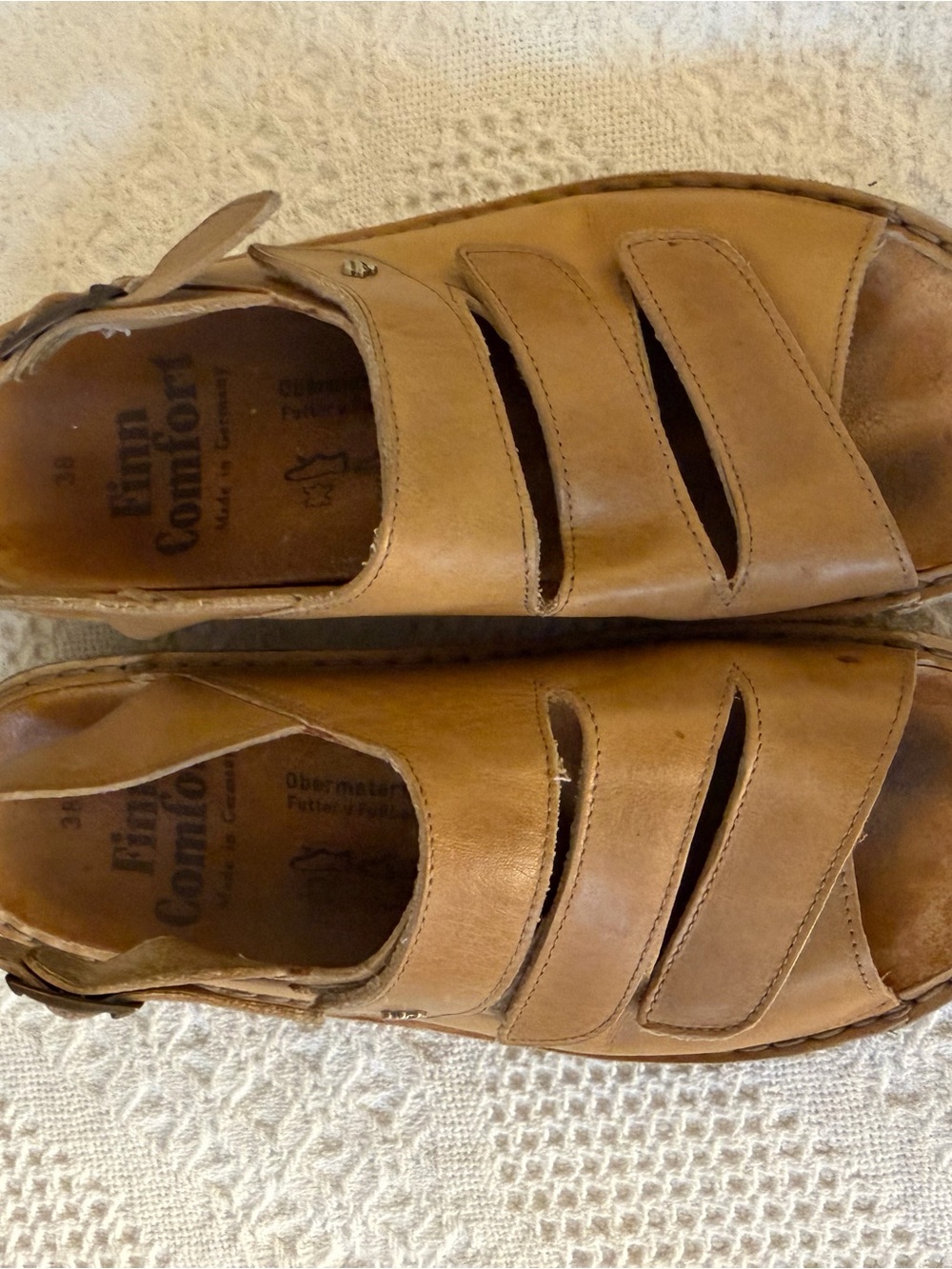 Finn Comfort Tan Leather Adjustable Strap Sandals